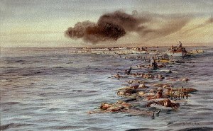 Lusitania deaths painting by  William Lionel Wyllie in National Maritime Museum, Greenwich