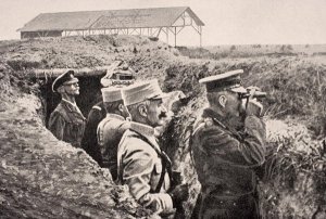 Lord Kitchener with General Joffre observing near the front