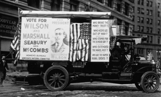 President Wilson's election campaign in 1916 stressed that he kept the nation out of the world war.