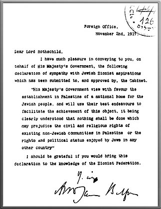 The short but historic note sent to Lord Rothschild now called The Balfour Declaration.