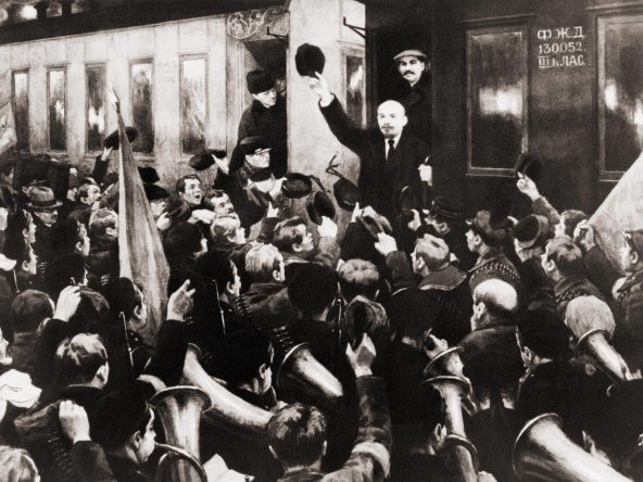 Lenin arrives at Finland Station ... a much 'refreshed' photograph.