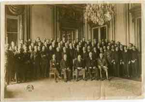 The American Delegation at Versailles. Lansing sits second from left beside President Wilson.