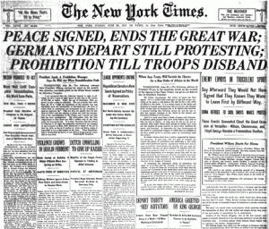 How the New York Times carried the news of Versailles signing.